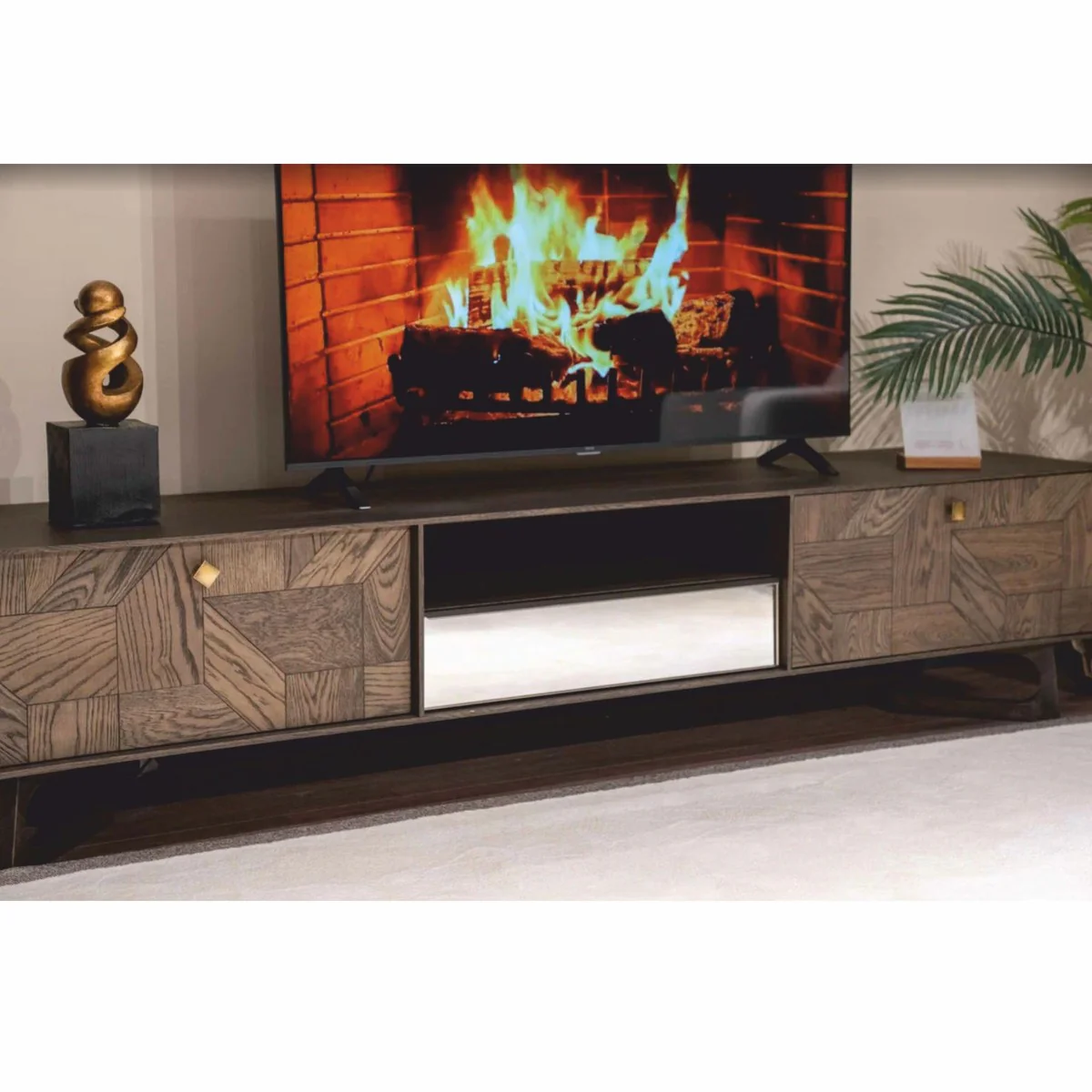 Casa Padrino gabinete de TV de lujo con 3 cajones marrón / latón 230 cm - Muebles de salón y hotel