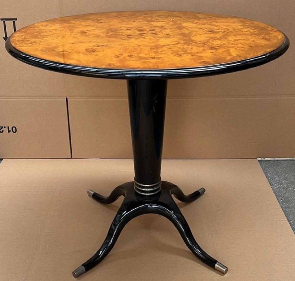 Casa Padrino mesa de comedor de lujo arce ojo de perdiz marr¨®n / negro / plata ? 79 x A. 71 cm - Mesa de comedor redonda de madera maciza - Muebles de comedor - Muebles de lujo