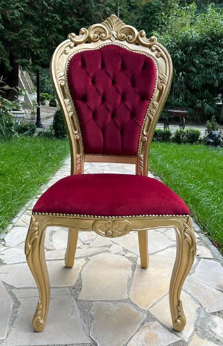 Casa Padrino silla de comedor barroco de lujo rojo burdeos / oro - Silla de estilo antiguo hecha a mano con tela de terciopelo fino - Magn¨ªficos muebles de comedor de estilo barroco