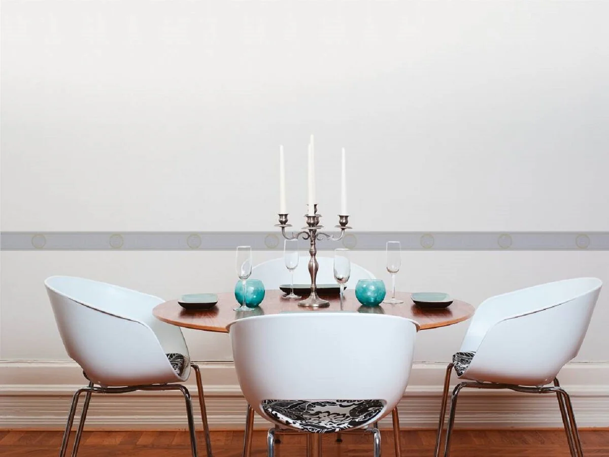 Versace Papel Pintado No Tejido Barroco Diseño Griego 935225 Plata / Oro - Borde - Papel Tapiz de Diseño - Calidad de Lujo