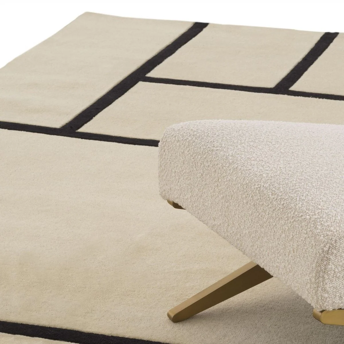 Casa Padrino alfombra de lujo crema / negro 300 x 400 cm - Alfombra de salón tejida a mano hecha de 100% lana de Nueva Zelanda - Calidad de Lujo