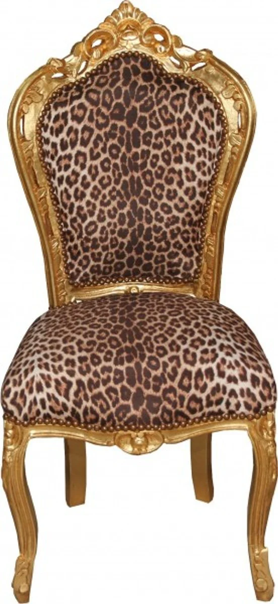 Juego de comedor Barroco Casa Padrino Leopard / Gold - mesa de comedor + 6 sillas sin reposabrazos