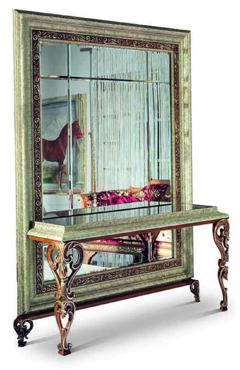 Casa Padrino consola de espejo barroco de lujo plata antigua / rojo - Muebles barrocos - Hecho en Italia