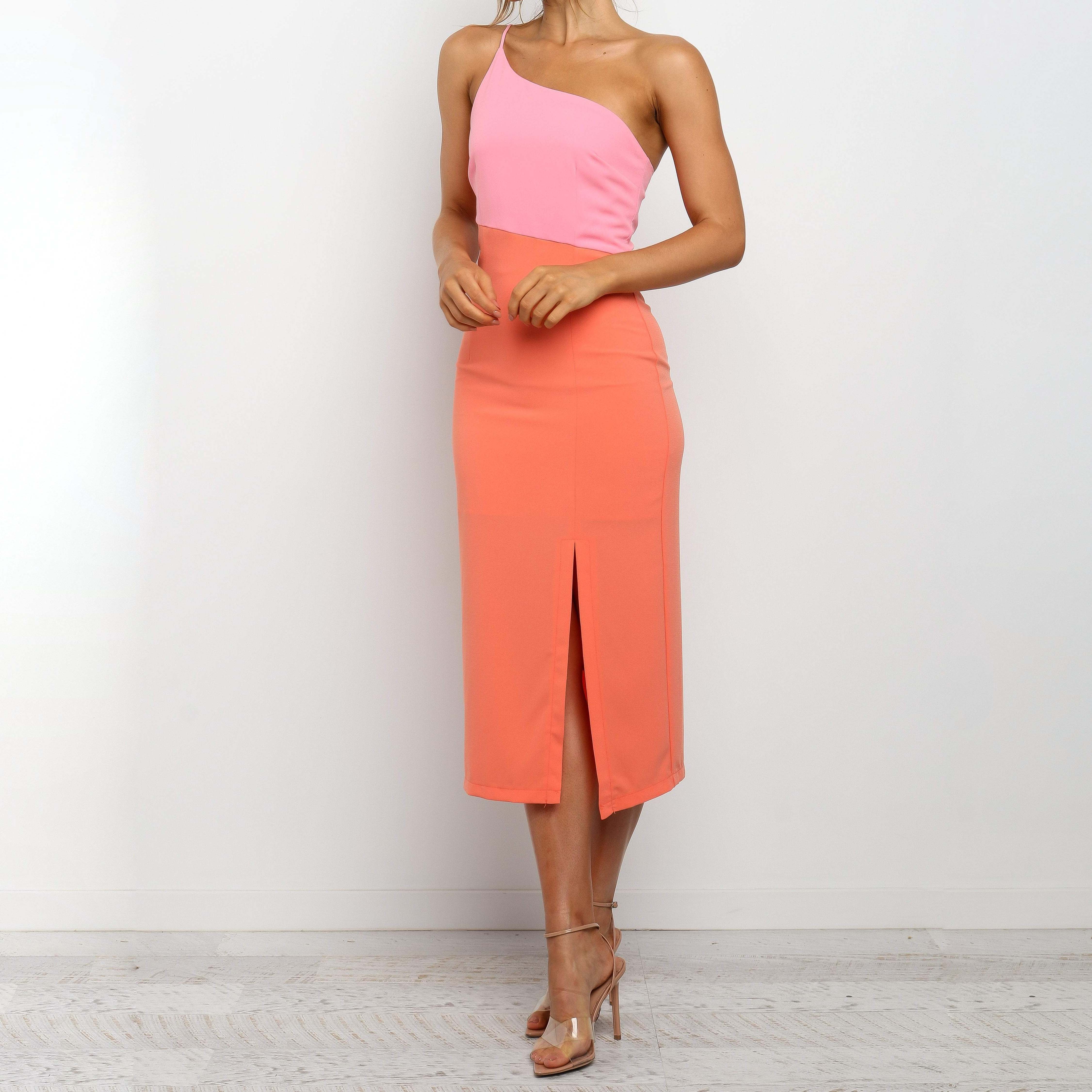 Elegant Stitching Contrast One-shoulder Strap Dress