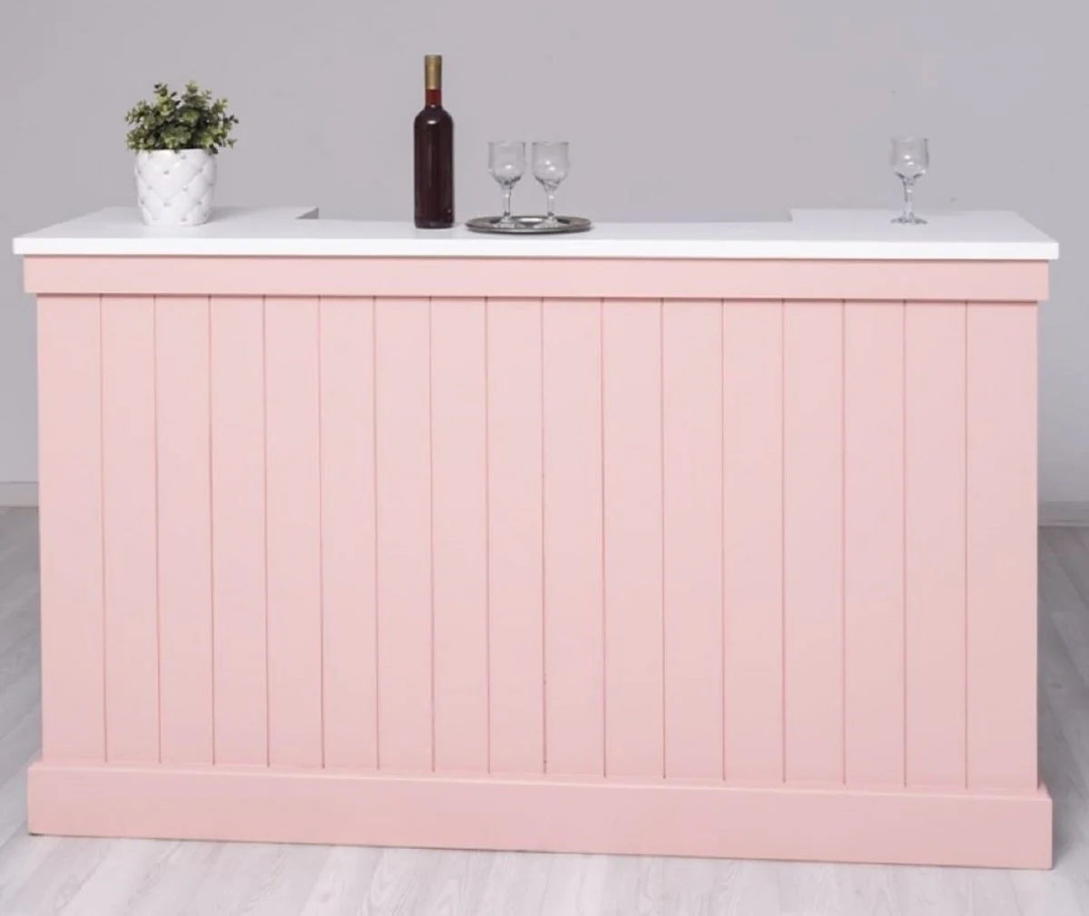 Casa Padrino barra de bar de estilo campestre rosa / blanco 180 x 51 x A. 107 cm - Barra de bar de madera maciza - Muebles de bar de madera maciza - Muebles de bar en estilo campestre