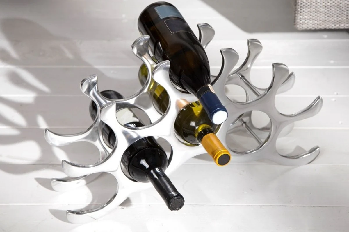 Designer wine rack for 10 bottles of polished aluminum height: 28 cm, width 48 cm, depth: 11cm - bottle holder, bottle rack