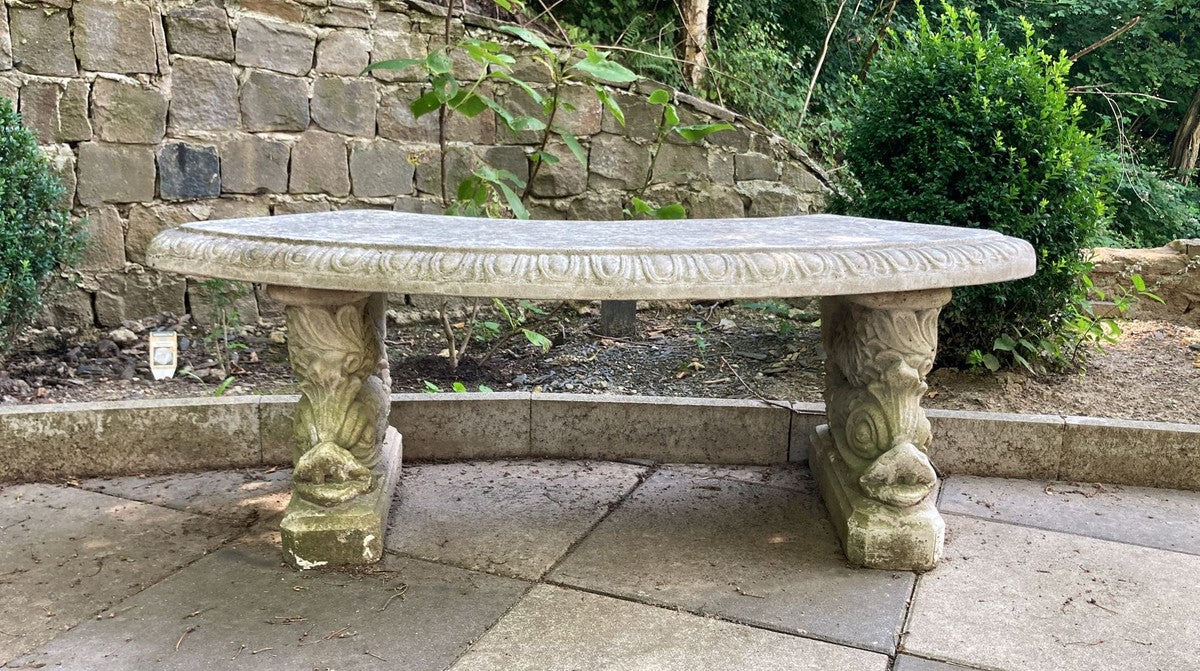 Casa Padrino Banco de Jardín Gris 138 x 45 x A. 49 cm - Banco de Piedra Curvo Estilo Oriental - Muebles de Jardín Oriental