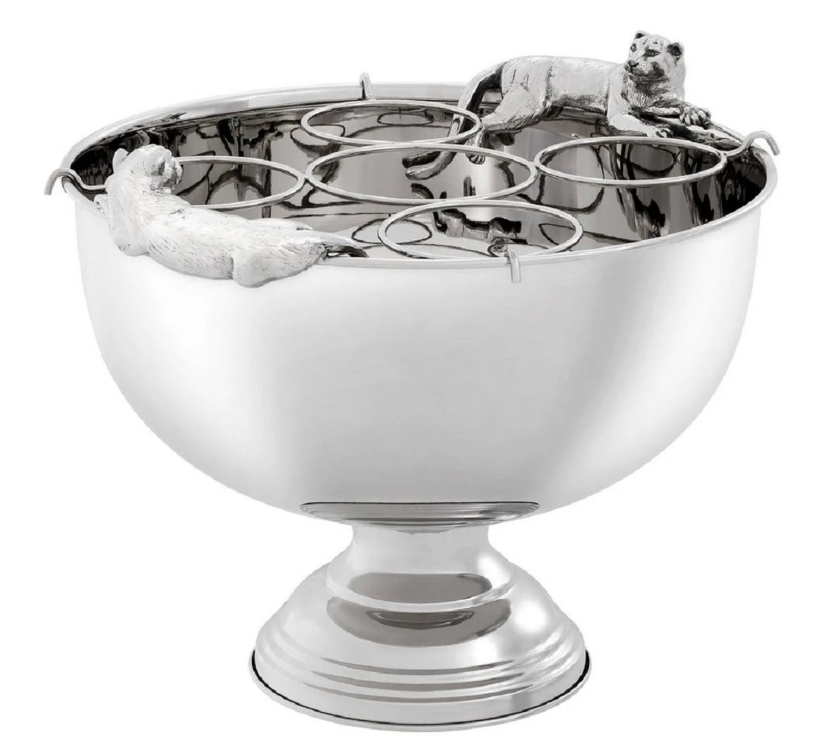 Casa Padrino enfriador de champagne de lujo con 2 manijas puma plata 43,5 x 39 x H. 23,5 cm - Accesorios de Lujo