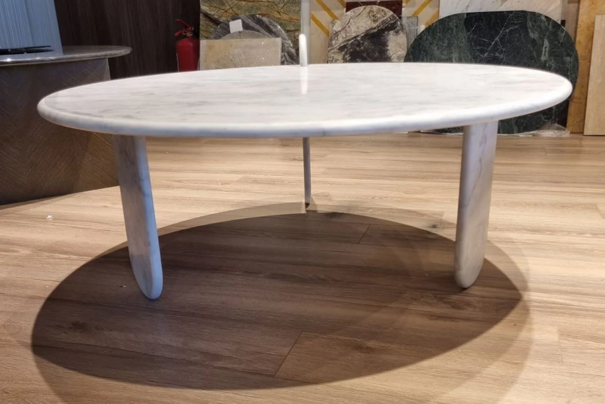 Casa Padrino mesa de centro de m¨¢rmol de lujo blanco 140 cm - Muebles de sal¨®n de lujo