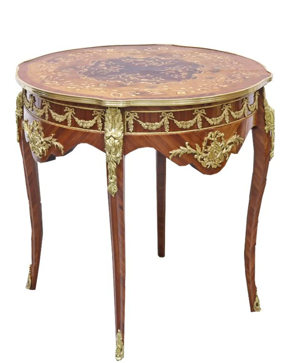 Casa Padrino Baroque Side Table Mahogany Incrustado / Oro H78 x 76 cm - Louis XVI Antique Style Table - Muebles