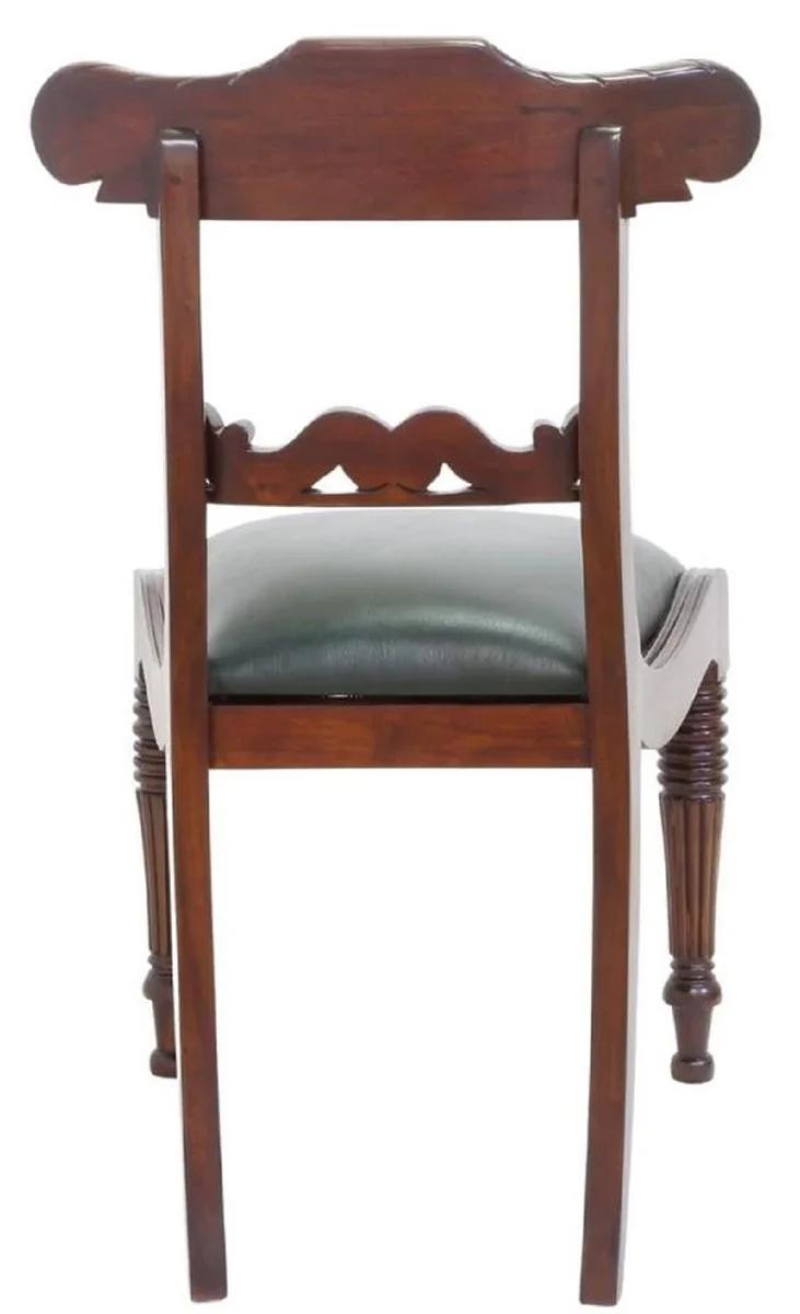 Casa Padrino silla de comedor Art Nouveau de lujo de caoba con cuero genuino marrón oscuro / verde 52 x 58 x A. 90 cm - Silla de cocina de madera maciza - Muebles de Comedor Barrocos y Art Nouveau