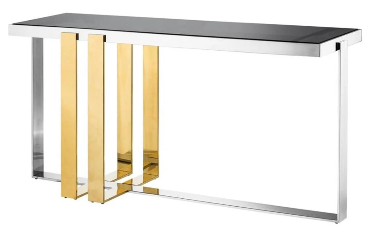 Consola de acero inoxidable dise?ador Casa Padrino con cristal ahumado - mesa de consolas de lujo
