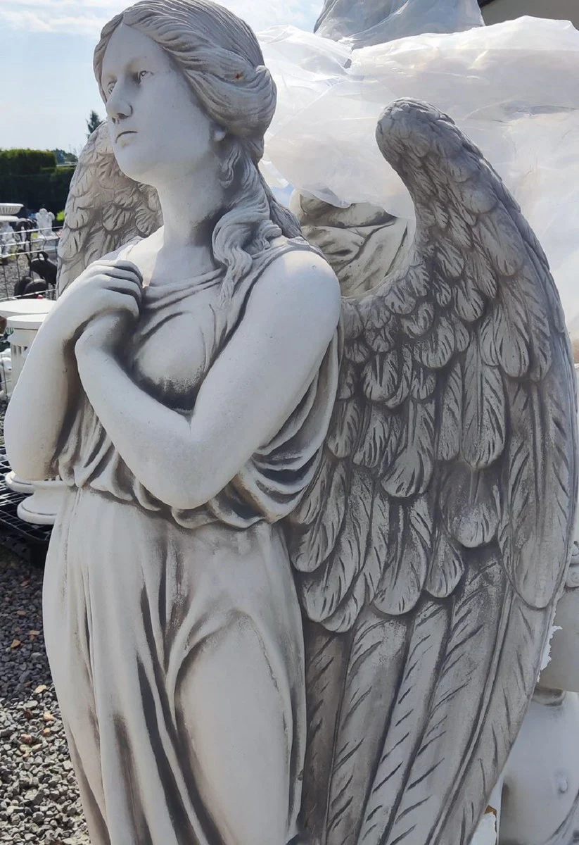 Casa Padrino Escultura de Decoraci¨®n de Jard¨ªn Art Nouveau ¨¢ngel Gris A. 140 cm - Figura de Piedra para Decoraci¨®n de Jard¨ªn Elegante - Accesorios de Decoraci¨®n de Jard¨ªn Barroco y Art Nouveau