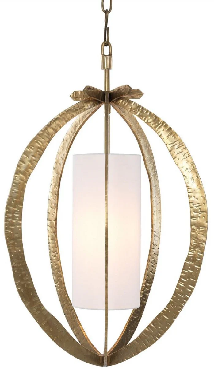 Casa Padrino lámpara de araña de lujo latón Ø 44 x A. 72 cm - Lámpara de araña de metal con elegante pantalla de algodón - Lámpara de Salón