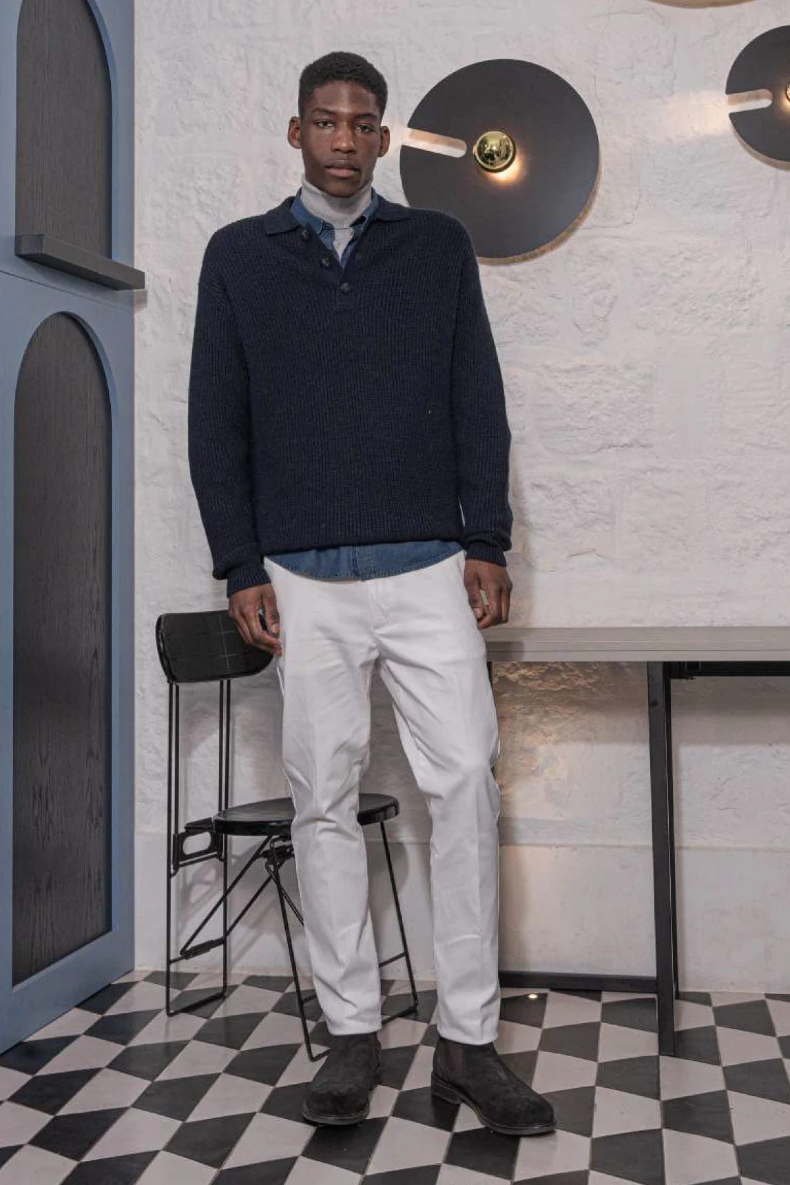 Rivera-spain Jersey cuello polo azul marino