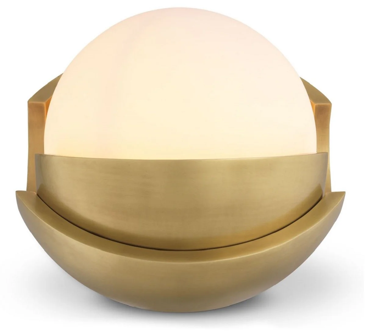 Casa Padrino lámpara de mesa de lujo latón antiguo / blanco Ø 34 cm - Lámpara de escritorio redonda con pantalla de vidrio - Calidad de Lujo