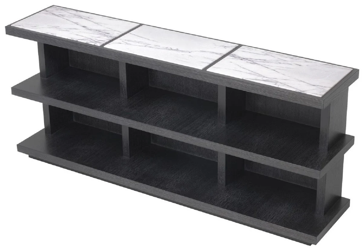 Casa Padrino armario de estanter¨ªa de lujo gris antracita / blanco / lila 160 x 35 x A. 70 cm - Noble armario de madera maciza con 3 estantes y encimeras de m¨¢rmol - Muebles de sal¨®n de lujo