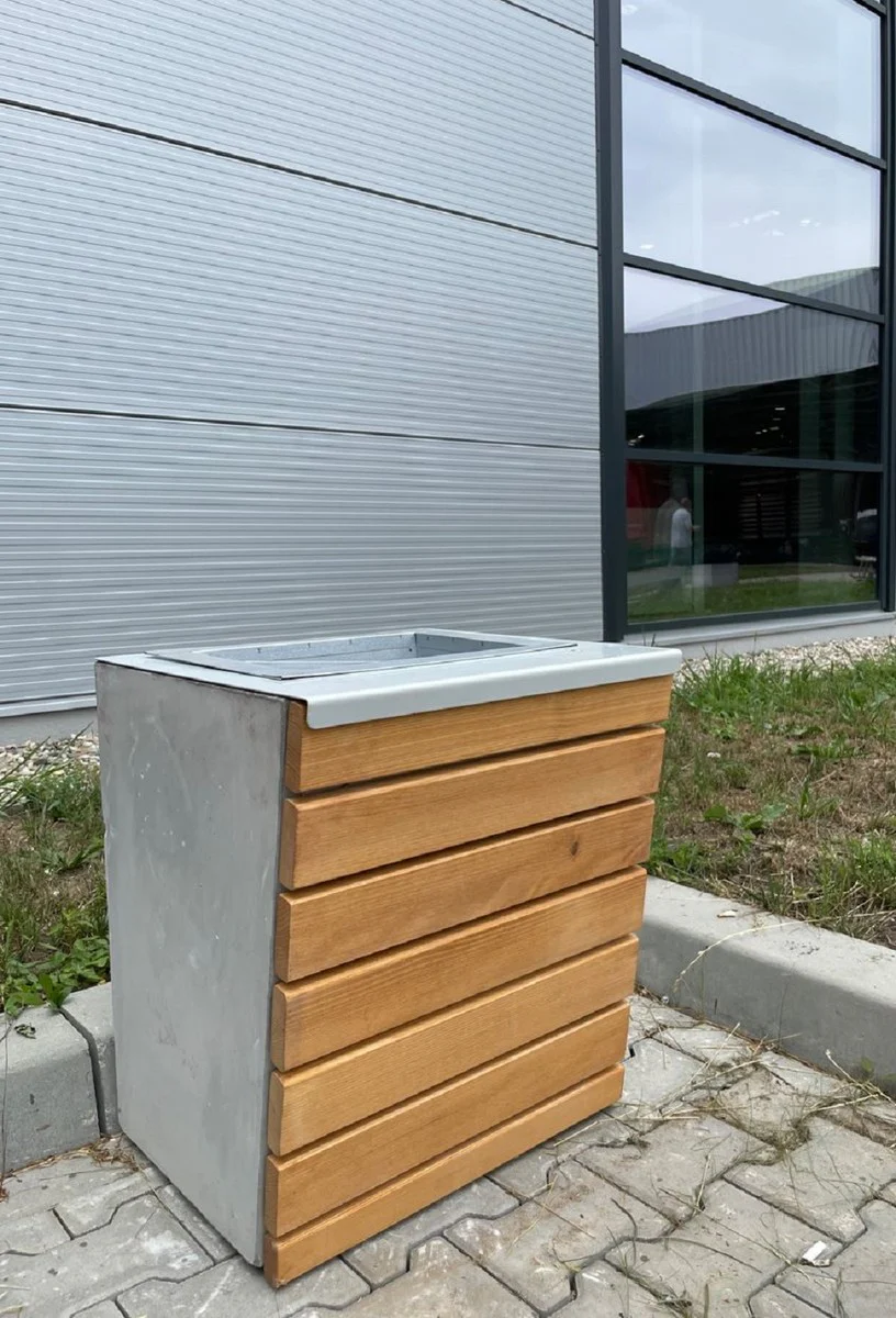 Casa Padrino papelera de parque natural / gris / plata A. 60 cm - Papelera urbana - Papelera de hormig¨®n