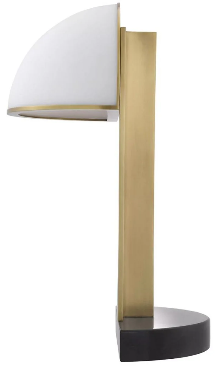 Casa Padrino lámpara de mesa de lujo latón antiguo / blanco / negro 34,5 x 37,5 x A. 63 cm - Lámpara de escritorio moderna con pantalla semicircular de vidrio - Colección de Lujo