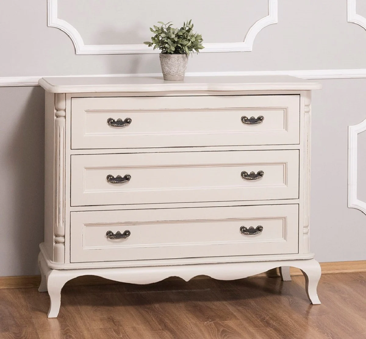 Casa Padrino c¨®moda de estilo campestre con 3 cajones gris claro antiguo 110 x 48 x H. 89 cm - Muebles de Estilo Campestre