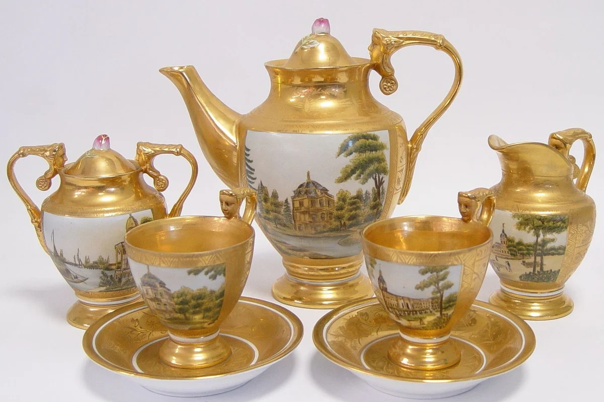 Casa Padrino servicio de café barroco oro / multicolor H. 19,5 cm - Vajilla de Porcelana Fina