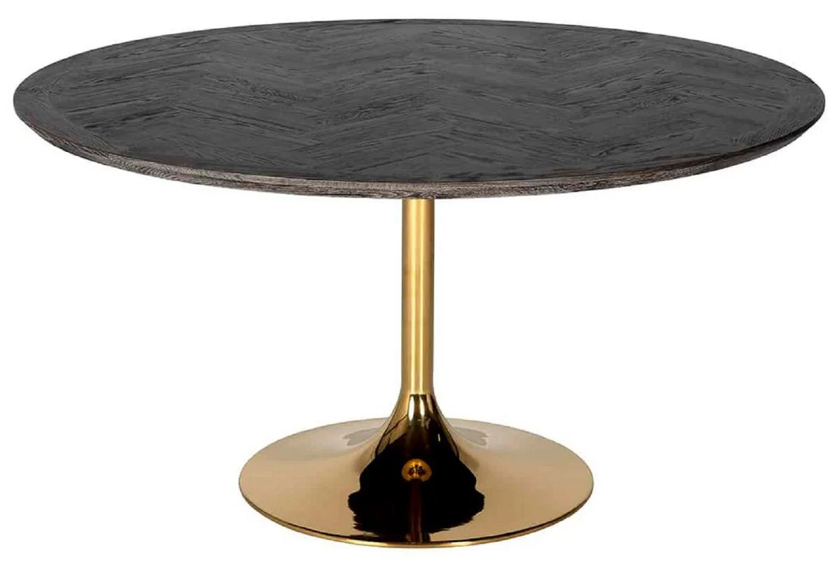 Casa Padrino mesa de comedor de lujo negro / oro ? 140 x A. 75 cm - Mesa de comedor redonda con tablero de chapa de roble y patas de acero inoxidable - Muebles de comedor de lujo