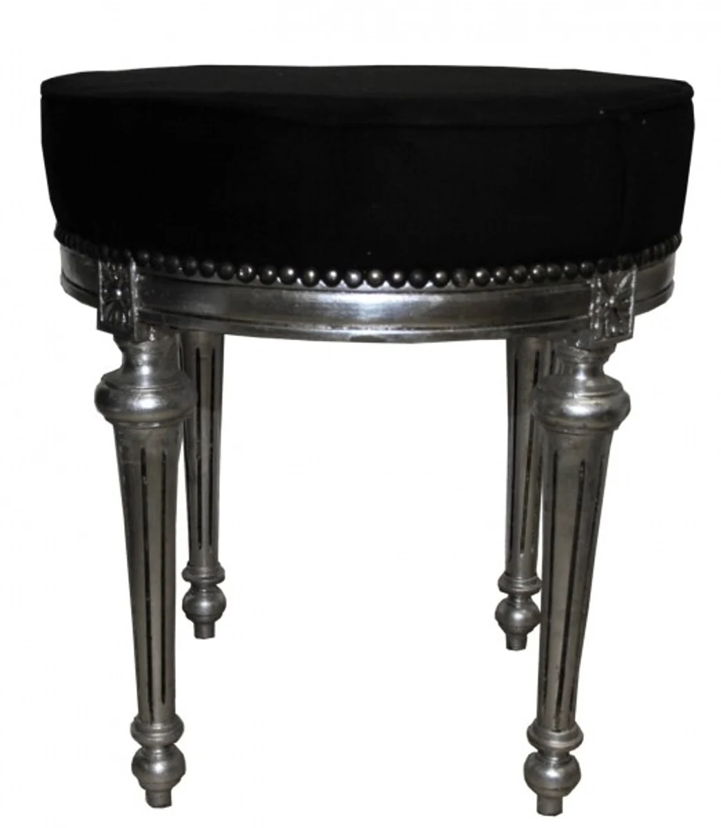 Casa Padrino barroco de heces / taburete redondo Negro / Plata