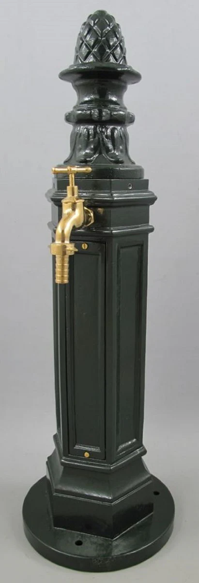Casa Padrino columna de agua para jardín Art Nouveau verde 33 x 34 x A. 95 cm - Nostálgico dispensador de agua de aluminio con grifo de latón - Accesorios de decoración de jardín y terraza