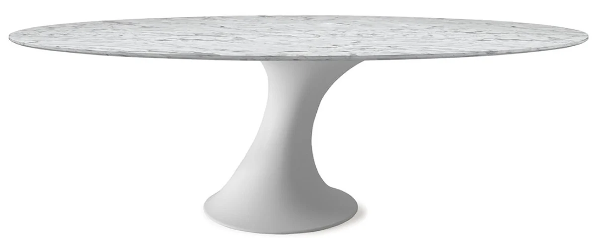 Casa Padrino mesa de comedor de lujo blanco mate 290 x 130 x A. 75 cm - Mesa de comedor ovalada con tablero de m¨¢rmol de Carrara - Muebles de comedor modernos - Calidad de lujo - Hecho en Italia