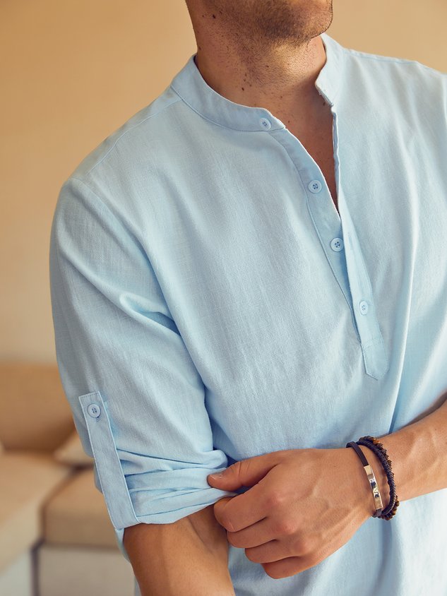 Cotton Linen Plain Color Casual Long Sleeve Shirt