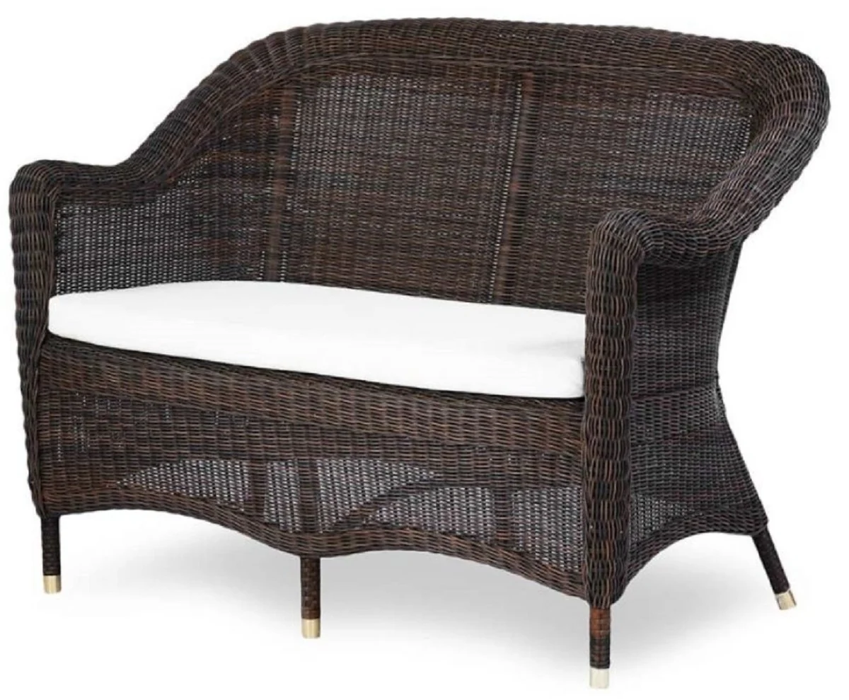 Casa Padrino sof¨¢ de jard¨ªn de lujo de 2 plazas marr¨®n oscuro / blanco 140 cm