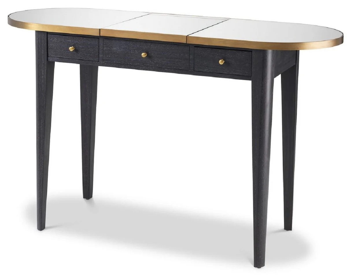 Casa Padrino tocador de lujo antracita / lat¨®n 126 x 47 x A. 78,5-119,5 cm - Consola de maquillaje de caoba con espejo plegable y 3 cajones - Muebles de dormitorio de lujo