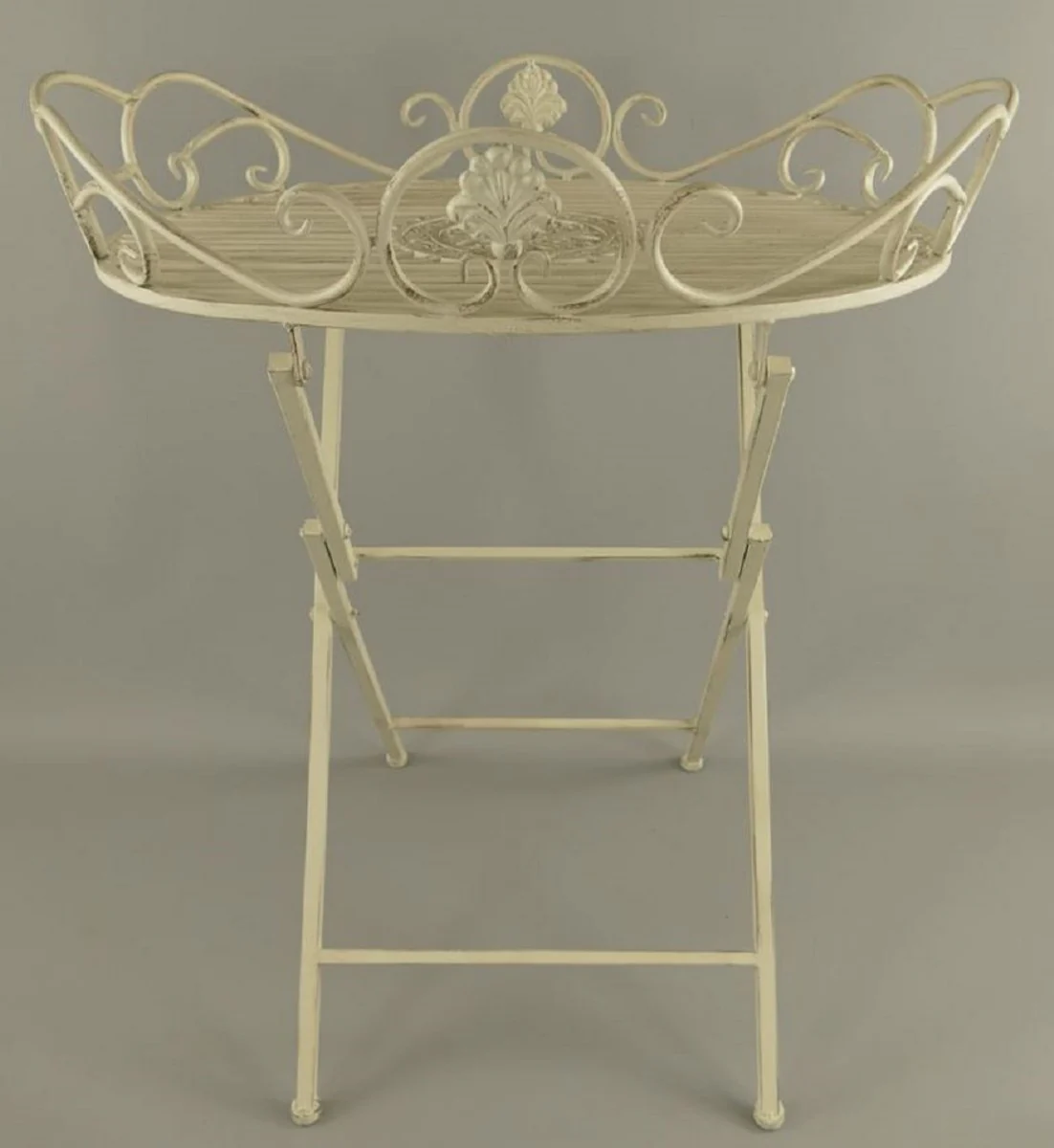 Casa Padrino mesa auxiliar de jard¨ªn Art Nouveau blanco r¨²stico 63 x 48 x A. 70 cm - Mesa de jard¨ªn plegable de metal - Muebles de Jard¨ªn Barrocos y Art Nouveau