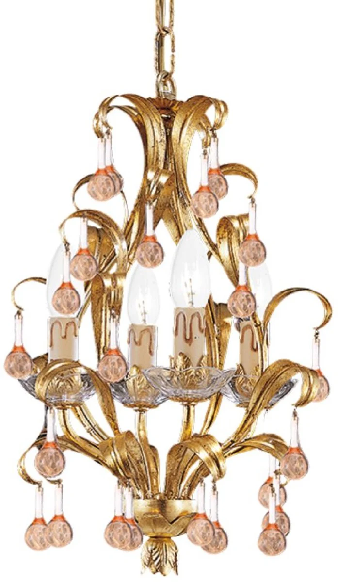 Casa Padrino araña de luces de cristal barroco de lujo oro con pátina / multicolor Ø 33 x A. 43 cm - Lámpara de araña de salón de estilo barroco - Calidad de lujo - Hecho en Italia