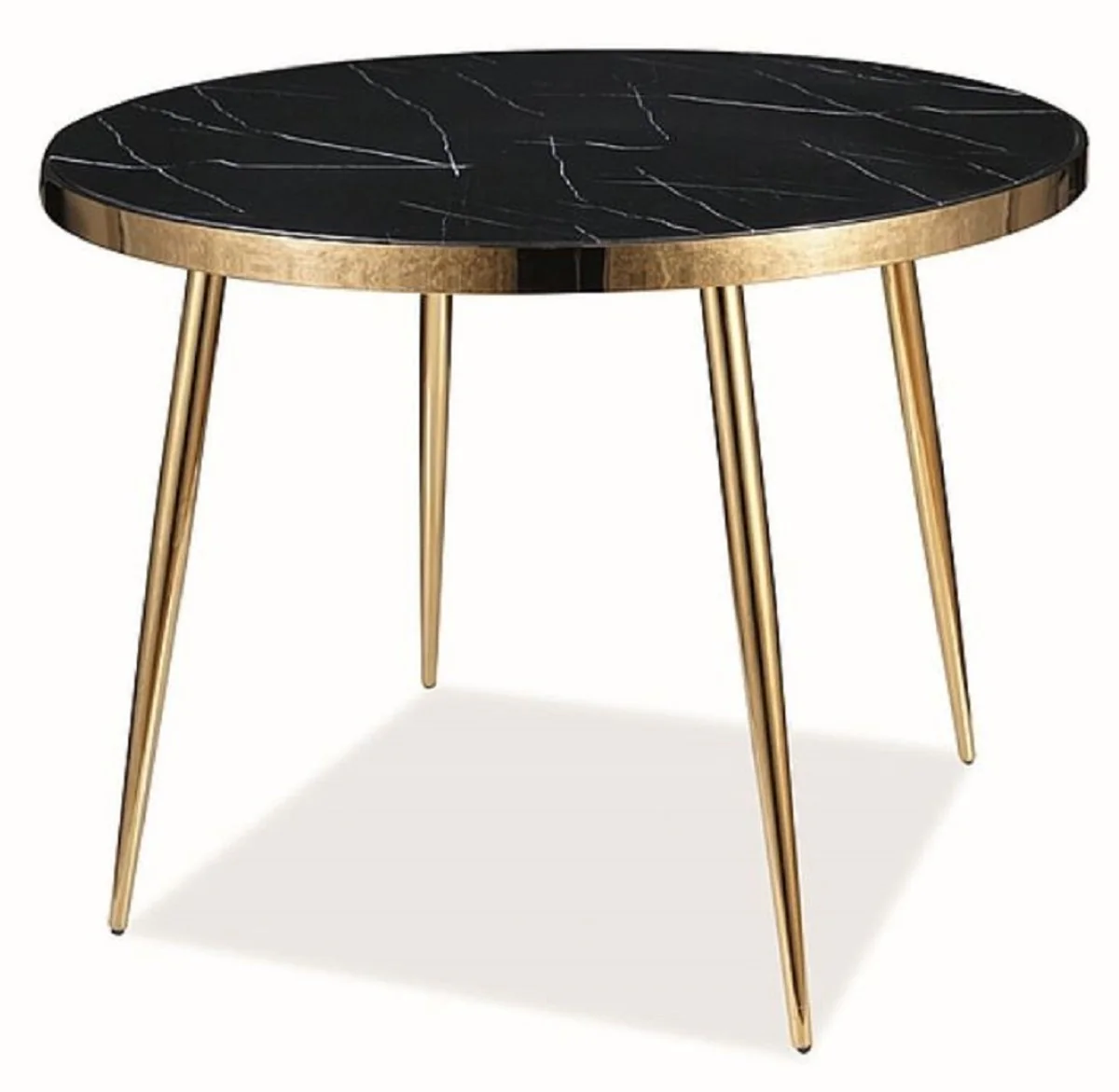 Casa Padrino mesa de comedor de lujo negro / oro ? 100 x A. 75 cm - Mesa de comedor redonda con tapa de vidrio aspecto m¨¢rmol - Muebles de comedor - Muebles de cocina