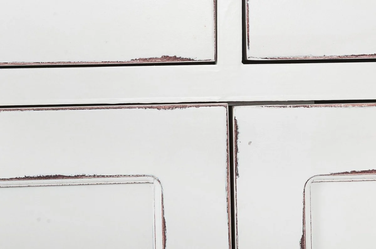 Casa Padrino armario blanco antiguo 111,4 x 42,5 x A. 203 cm - Armario de comedor campestre 4 puertas y 2 cajones - Vitrina campestre - Mueble comedor campestre