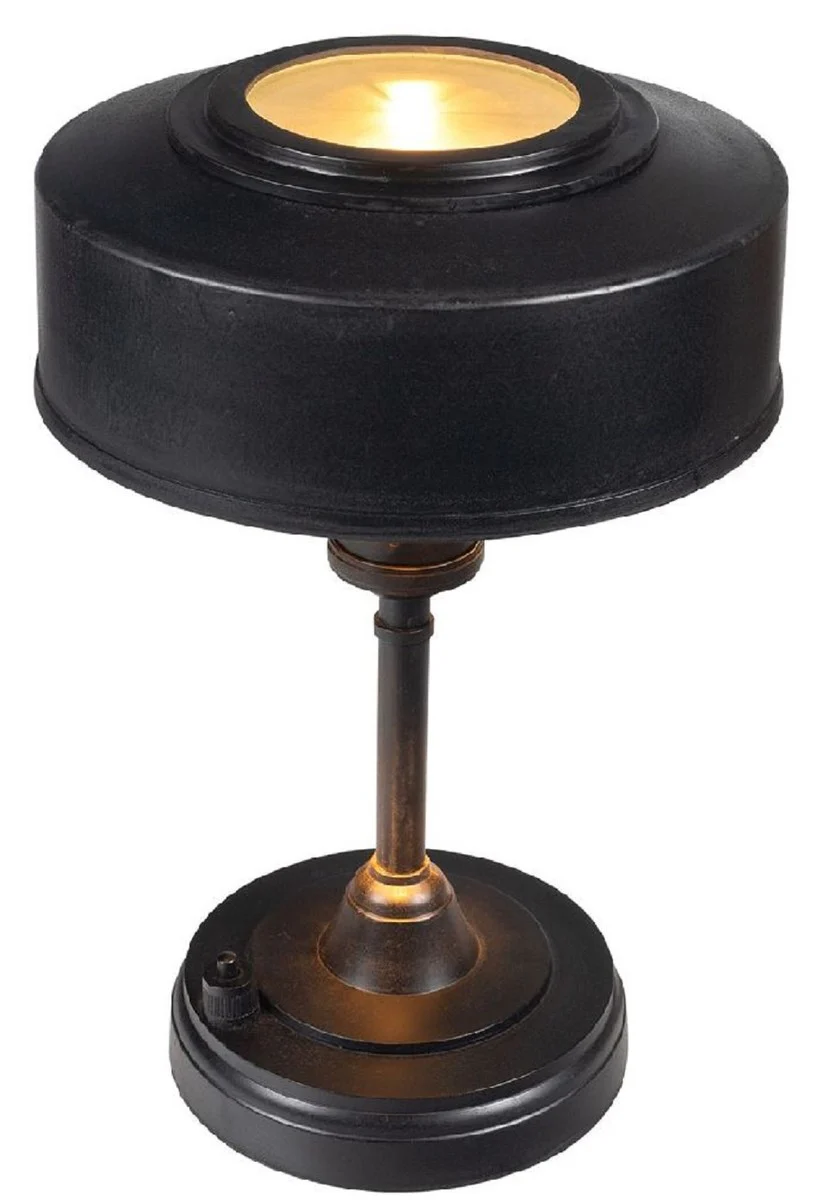 Casa Padrino lámpara de mesa Art Deco de lujo negro antiguo Ø 22 x A. 32 cm - Lámpara de escritorio redonda de latón - Luces de lujo - Interior de lujo