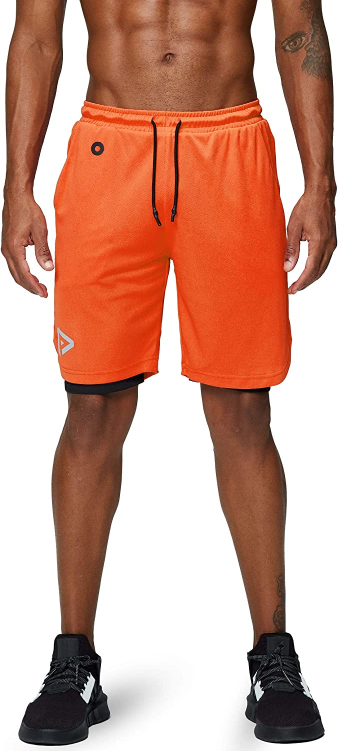 Men's 2 in 1 Running Shorts Gym Workout Quick Dry Mens Shorts with Phone Pocket