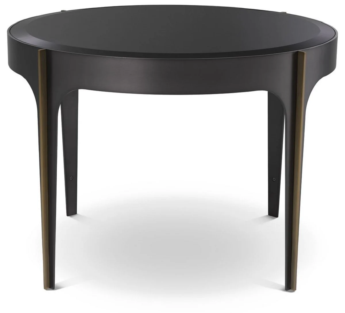 Casa Padrino mesa auxiliar de lujo bronce / lat¨®n / negro ? 64 x A. 43,5 cm - Mesa redonda de acero inoxidable con tapa de vidrio - Muebles de sal¨®n de lujo