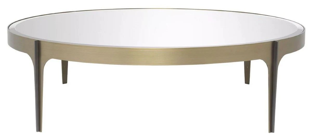 Casa Padrino mesa de centro de lujo lat¨®n / bronce ? 124 x A. 34,5 cm - Mesa de sal¨®n redonda de acero inoxidable con tablero de cristal de espejo - Muebles de sal¨®n de lujo