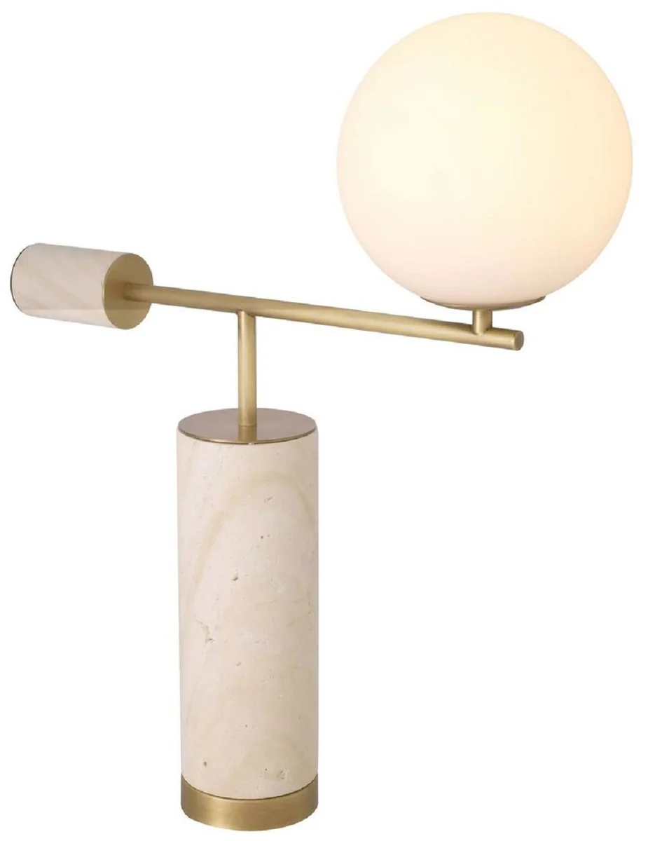 Casa Padrino lámpara de mesa de lujo latón antiguo / beige / blanco 51 x 20 x A. 62,5 cm - Lámpara de escritorio de mármol con pantalla de vidrio - Colección de Lujo