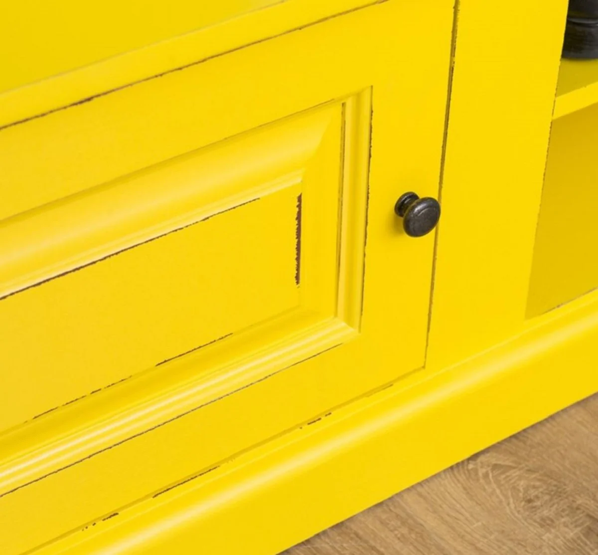 Casa Padrino armario de estilo campestre amarillo antiguo 180 x 41 x H. 210 cm - Armario de Madera Maciza con Espejo - Muebles de Estilo Campestre