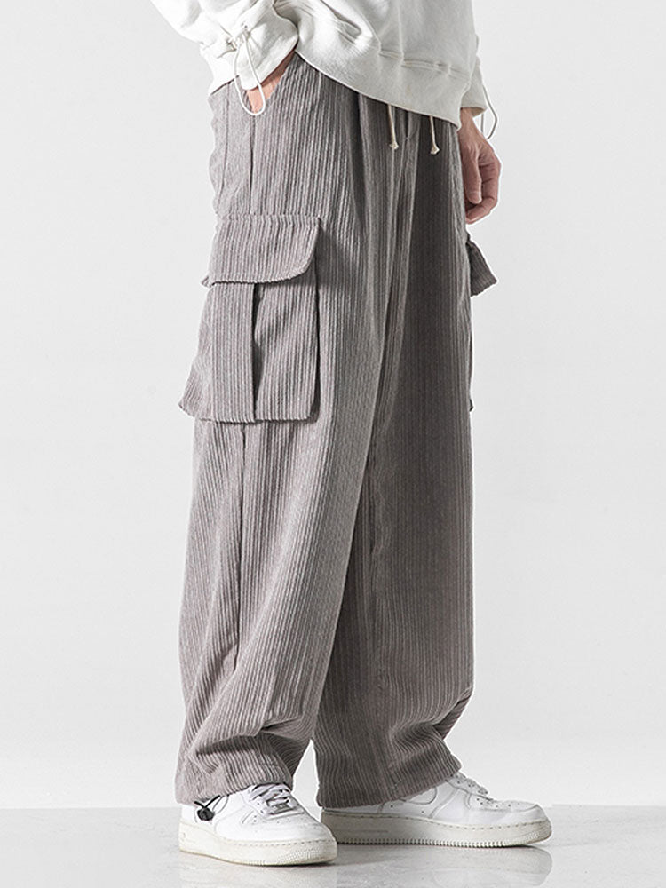 Relaxed Fit Drawcord Hem Corduroy Cargo Pants