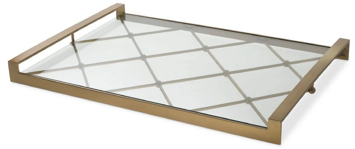 Casa Padrino bandeja de servicio de lujo latón 48 x 34 x A. 4 cm - Bandeja de acero inoxidable con tapa de vidrio endurecido - Accesorios de Gastronomía - Calidad de Lujo