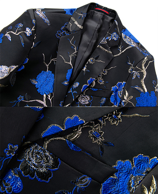 Fashion Floral Jacquard Notch Lapel One Button Slim Fit Blazer