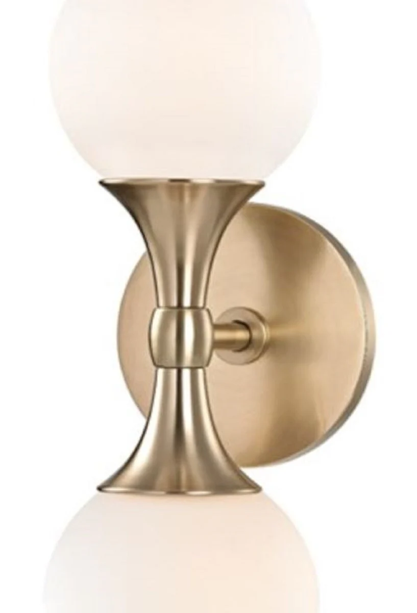 Casa Padrino Lámpara de Pared LED de Lujo Latón Antiguo / Blanco 12,1 x 15,2 x H. 34,2 cm - Lámpara de Pared con Pantallas de Cristal Esférico