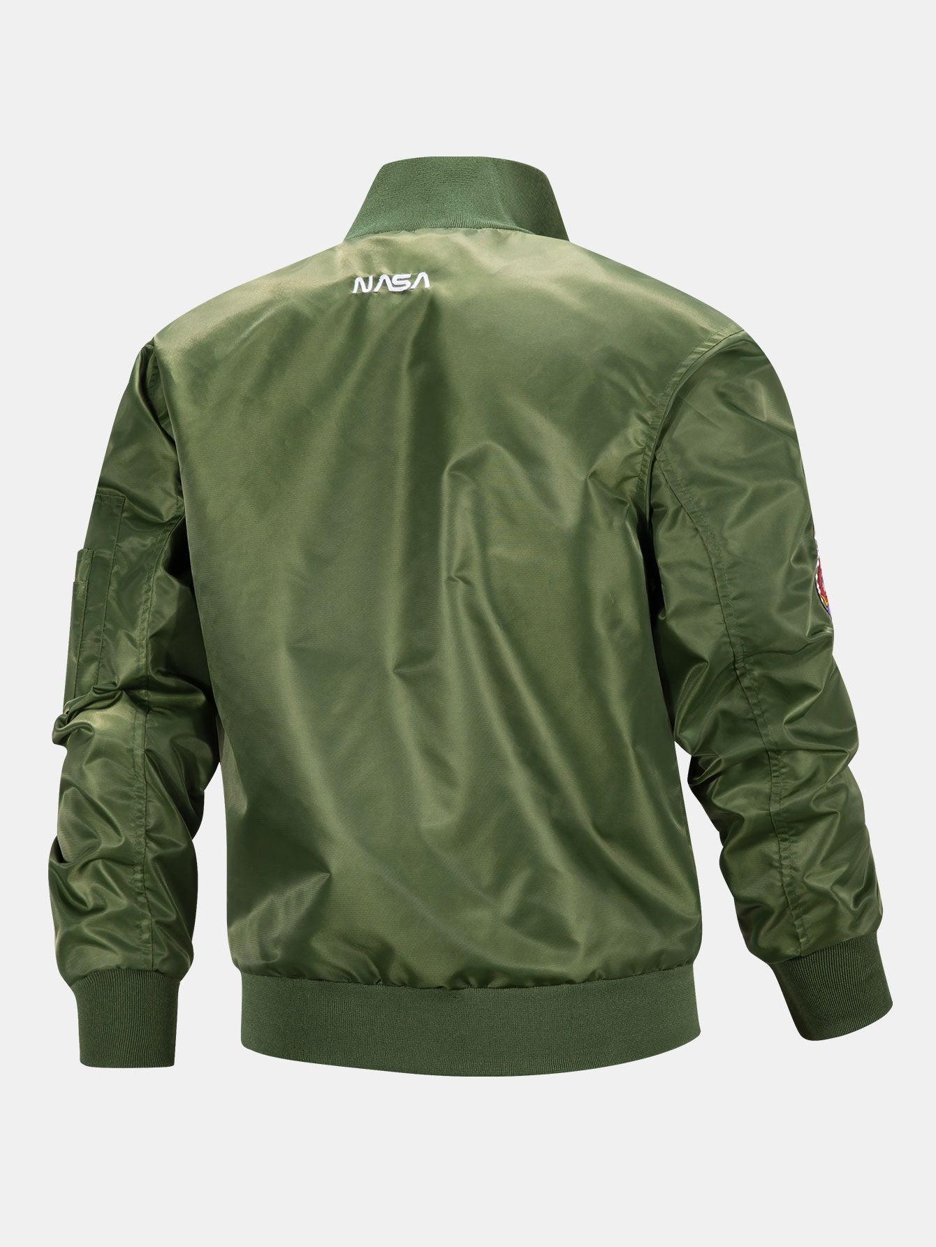 NASA Embroidery Quilted Lined Detachable Hooded Bomber Jacket