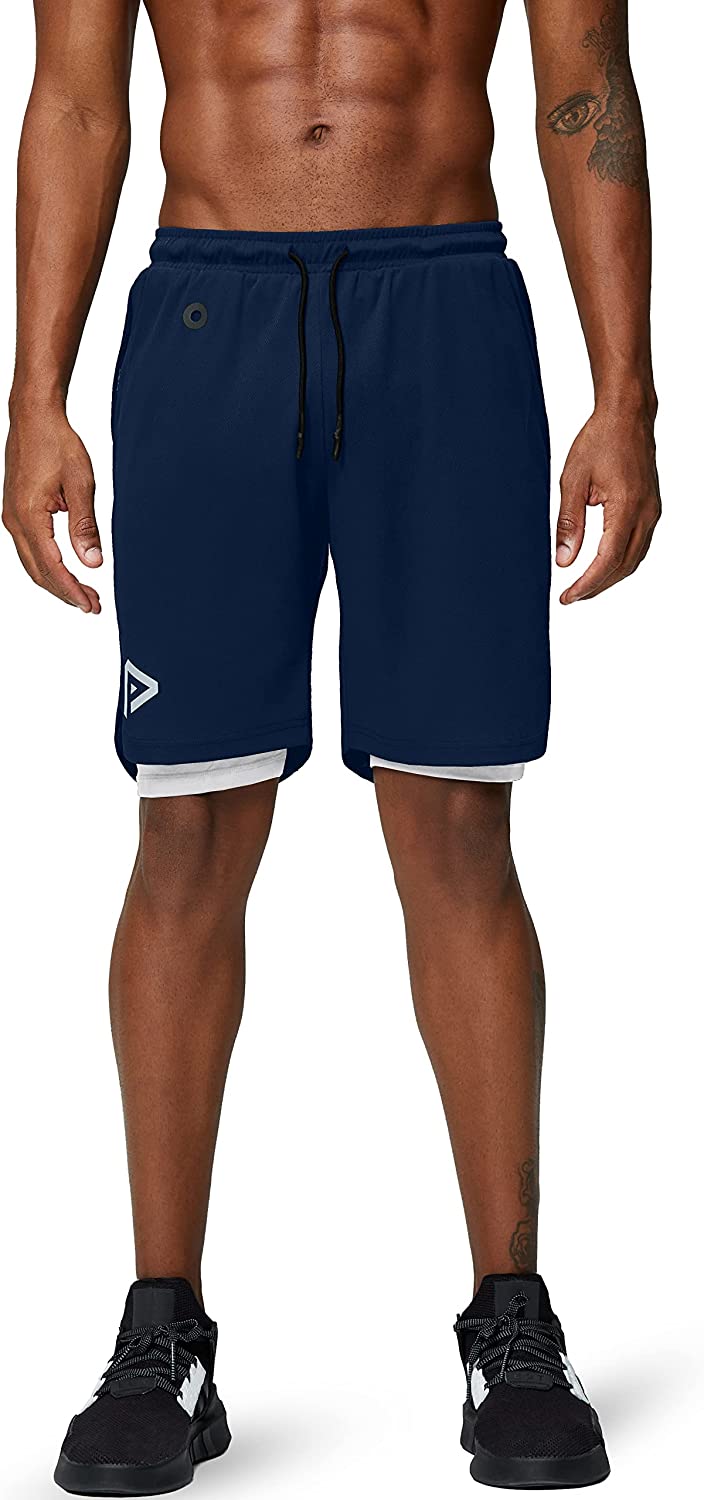 Men's 2 in 1 Running Shorts Gym Workout Quick Dry Mens Shorts with Phone Pocket