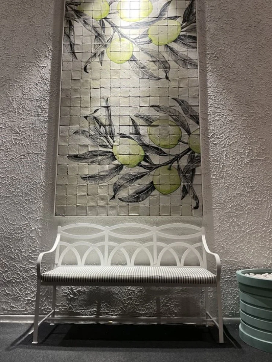 Casa Padrino banco de jard¨ªn Art Nouveau de lujo de hierro forjado blanco / gris 150 cm
