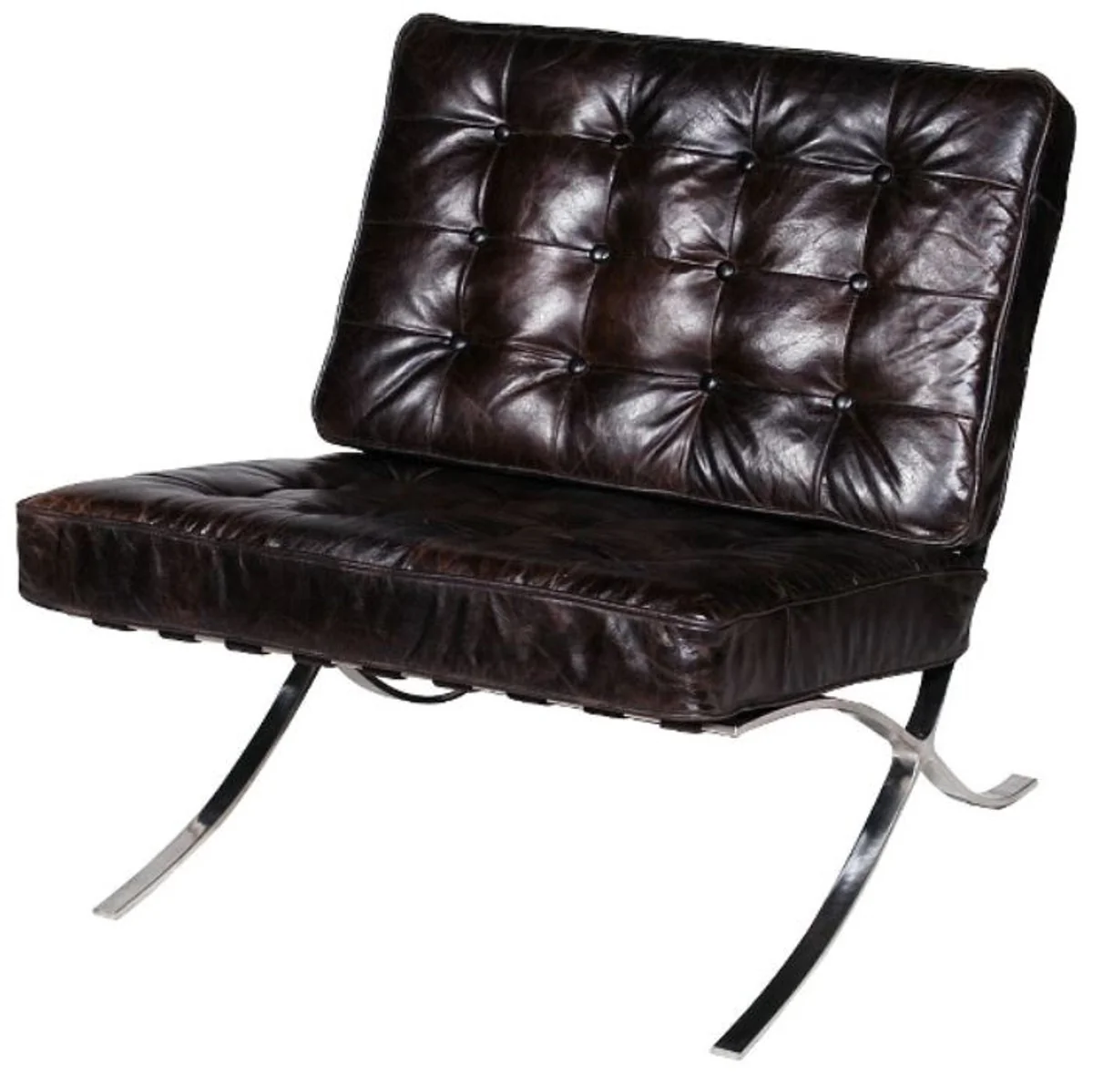 Casa Padrino Luxury Chesterfield Armchair Black / Silver 78 x 83 x H. 82 cm - Genuine Leather Living Room Furniture